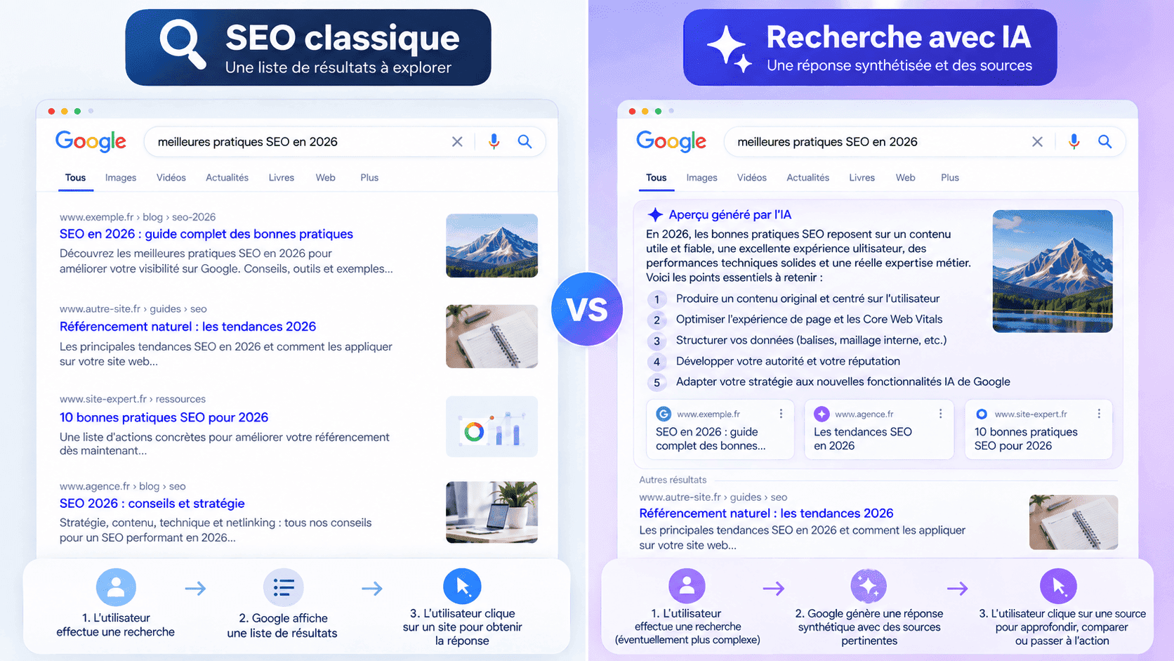 Parcours SEO classique vs recherche avec IA