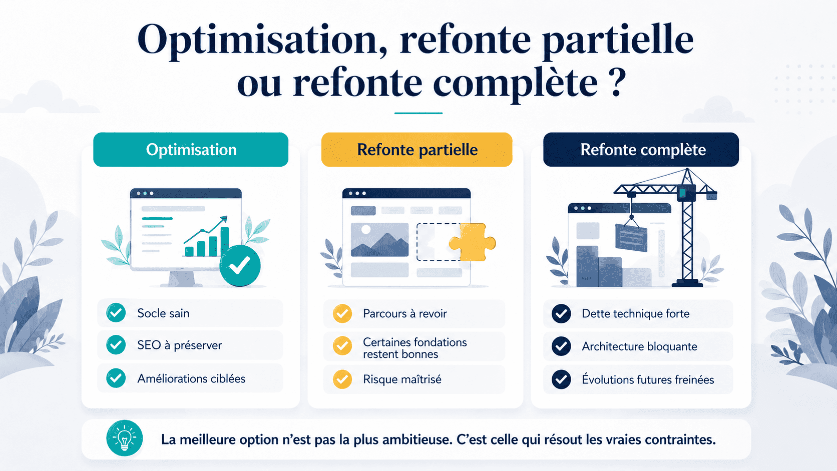 Infographie — optimisation, refonte partielle ou refonte complète